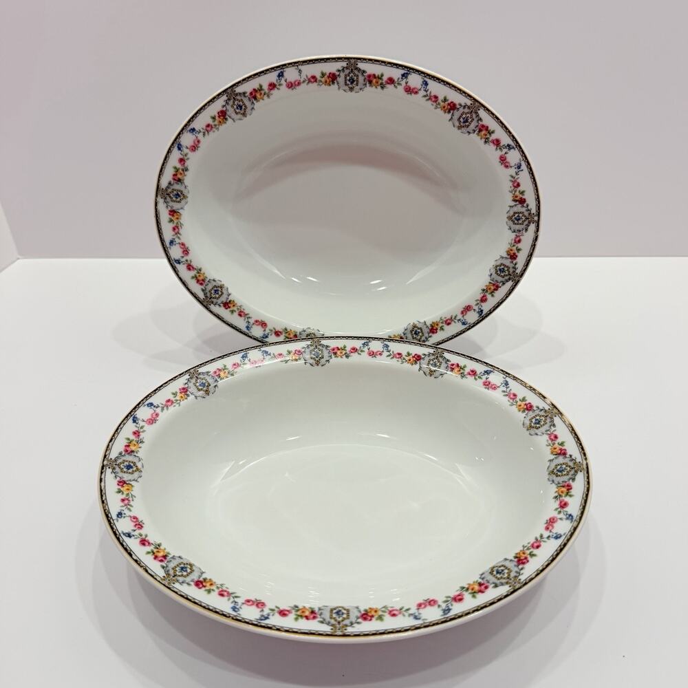 Limoges Charles Ahrenfeldt Oval Vegetable Bowl 9” (Set Of 2) Floral & Gold Rim